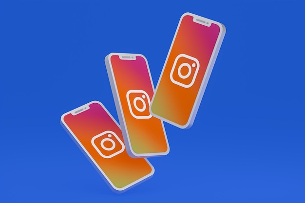 Значок Instagram на экране смартфона или мобильного телефона 3d визуализация