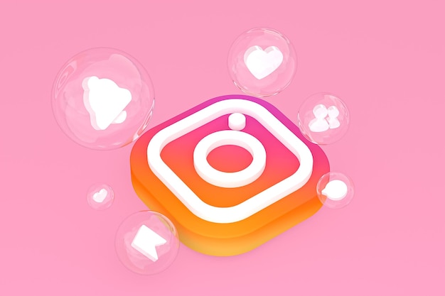 화면 스마트폰 또는 휴대 전화 3d 렌더링의 Instagram 아이콘