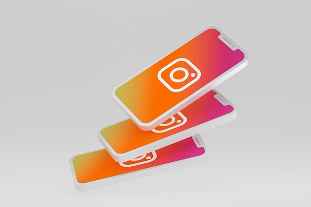 Photo instagram icon on screen smartphone or mobile phone 3d render