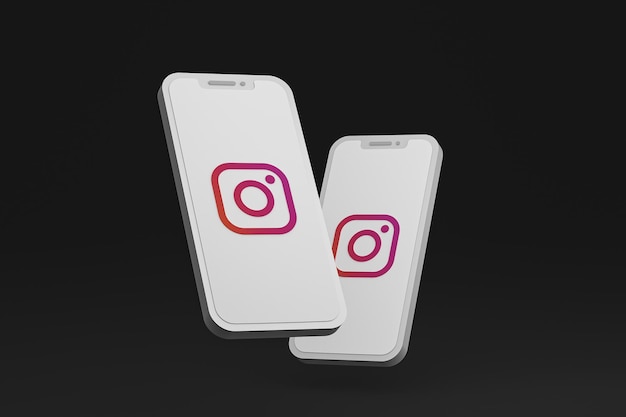 Icona di instagram sullo schermo smartphone o telefono cellulare rendering 3d