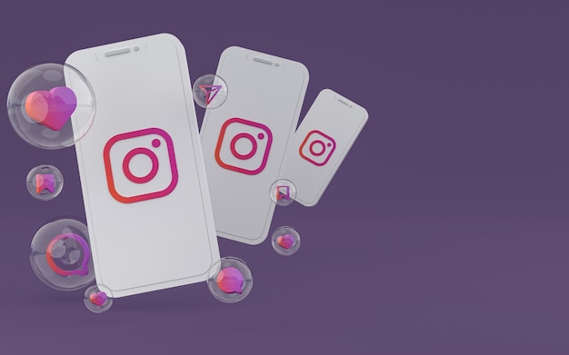 화면 스마트폰 또는 휴대 전화 3d 렌더링의 Instagram 아이콘