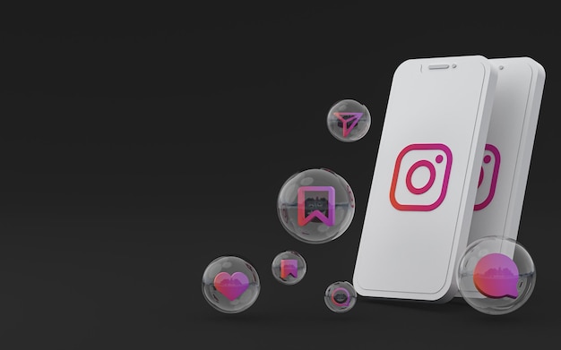 ไอคอน Instagram บนหน้าจอสมาร์ทโฟนหรือโทรศัพท์มือถือ เรนเดอร์ 3 มิติ