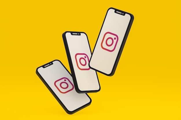 Instagram icon on screen smartphone or mobile phone 3d render