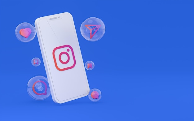 Значок Instagram на экране смартфона или мобильного телефона 3d визуализация