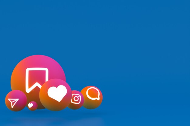 Instagram icon set 3d rendering on blue background