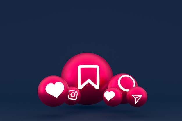 Instagram icon set 3d rendering on blue background
