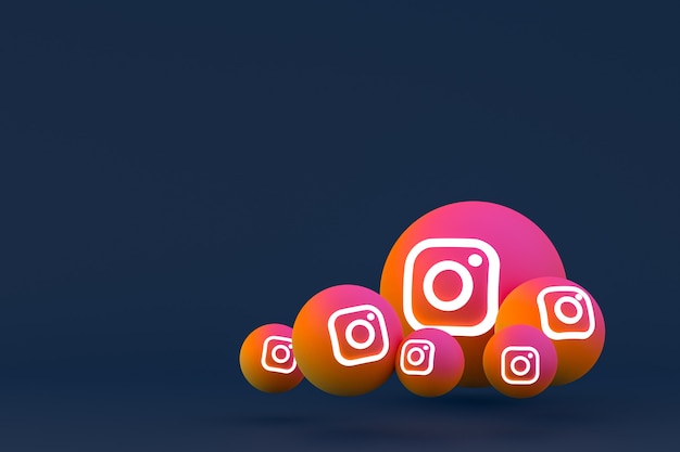 Instagram icon set 3d rendering on blue background