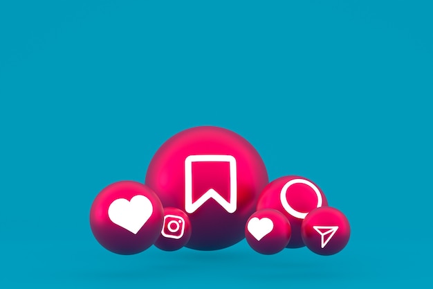 Photo instagram icon set 3d rendering on blue background