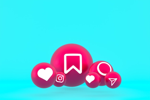 Photo instagram icon set 3d rendering on blue background