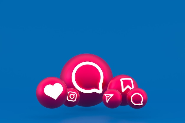 Instagram icon set 3d rendering on blue background