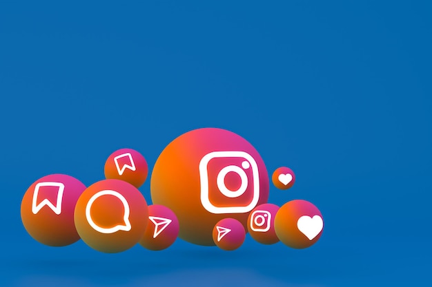 Instagram icon set 3d rendering on blue background