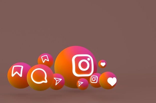 Instagram icon set 3d rendering on brown background