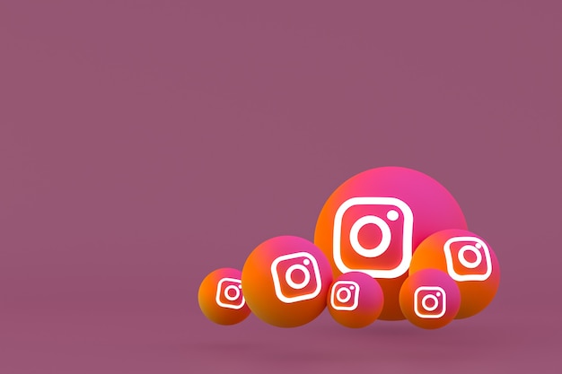 Instagram icon set 3d rendering on brown background