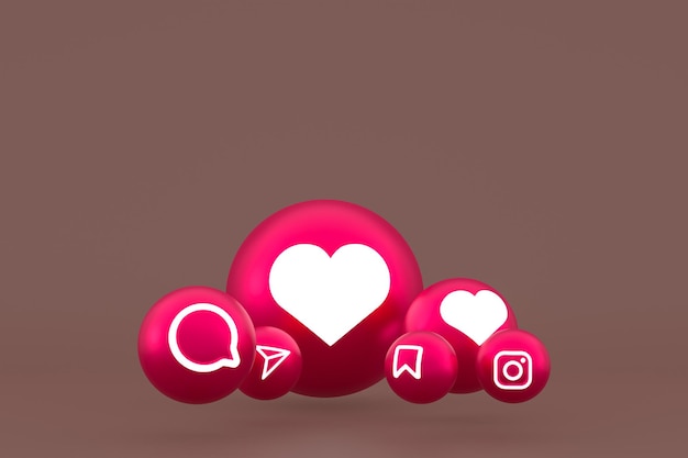 Instagram icon set 3d rendering on brown background