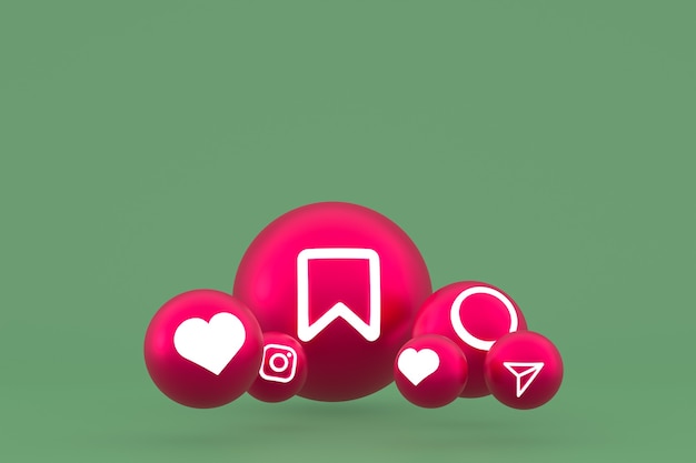 Instagram icon set 3d rendering on green background