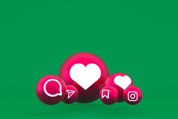 Instagram icon set 3d rendering on green background