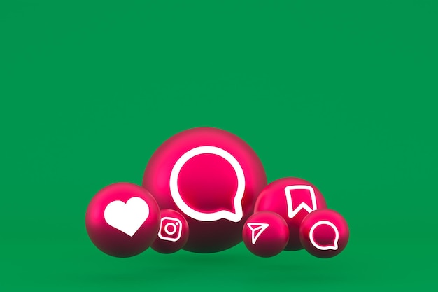 Instagram icon set 3d rendering on green background