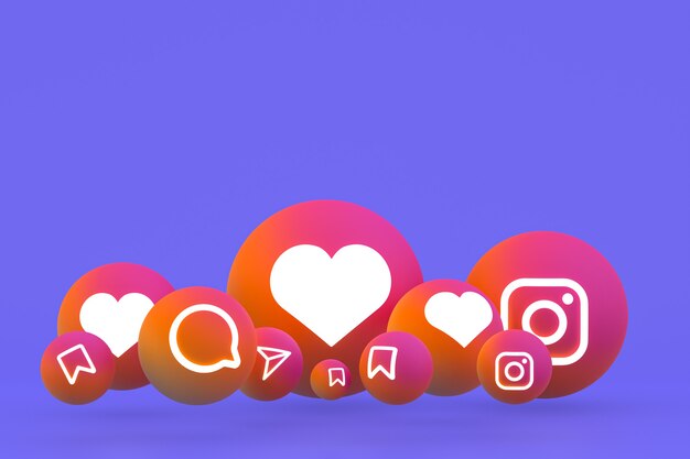 Instagram icon set 3d rendering on purple background