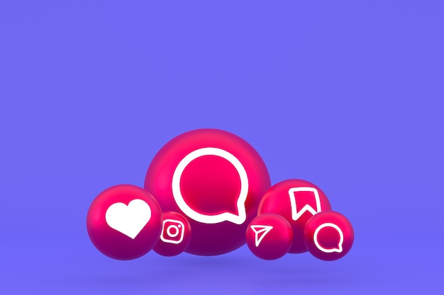 Instagram icon set 3d rendering on purple background