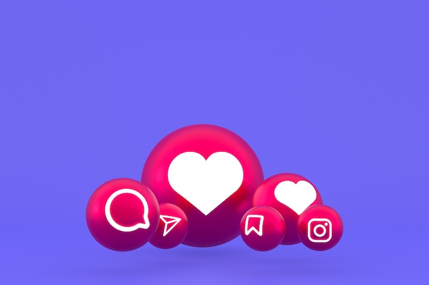 Instagram icon set 3d rendering on purple background