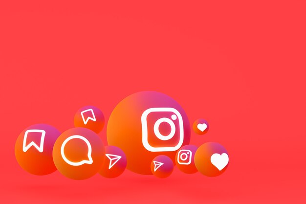 Instagram icon set 3d rendering on red background