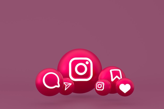 Icona di instagram imposta il rendering 3d su sfondo rosso