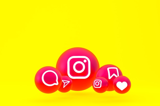 Instagram icon set 3d rendering on yellow background