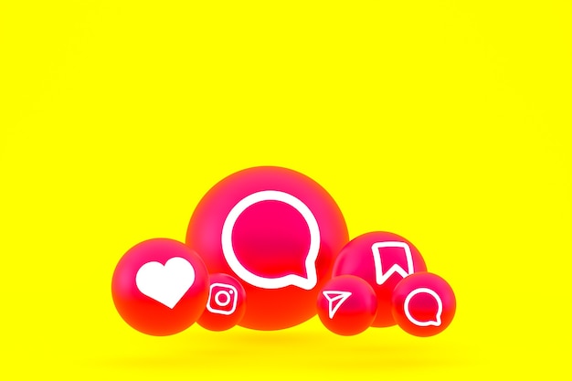 Instagram icon set 3d rendering on yellow background