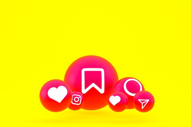 Instagram icon set 3d rendering on yellow background