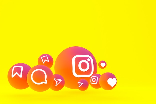 Instagram icon set 3d rendering on yellow background