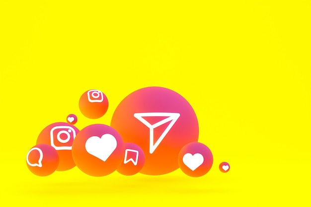 Instagramアイコンは黄色の背景に3Dレンダリングを設定します