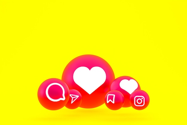 Instagram icon set 3d rendering on yellow background