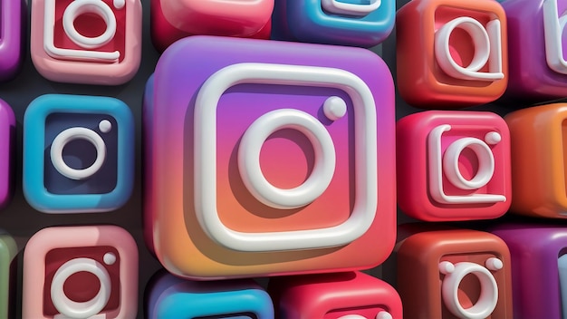 Instagram logo 3d rendering close up account promotion template