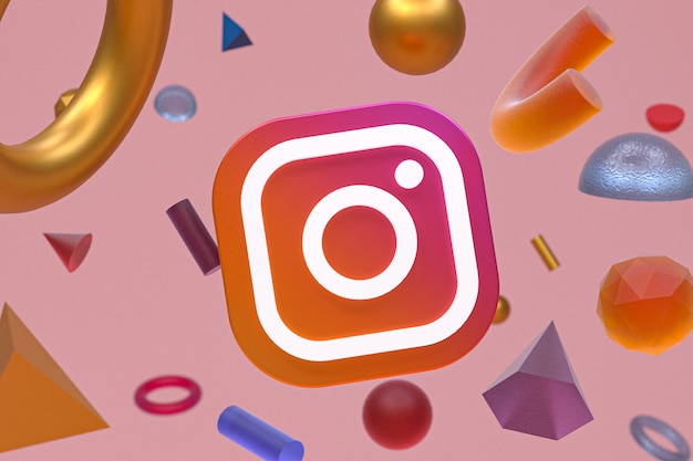 Logo di instagram su sfondo di geometria astratta