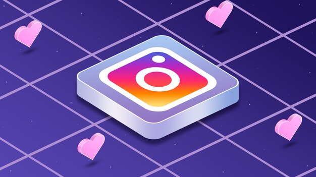 Icona del logo di instagram con cuori intorno a 3d