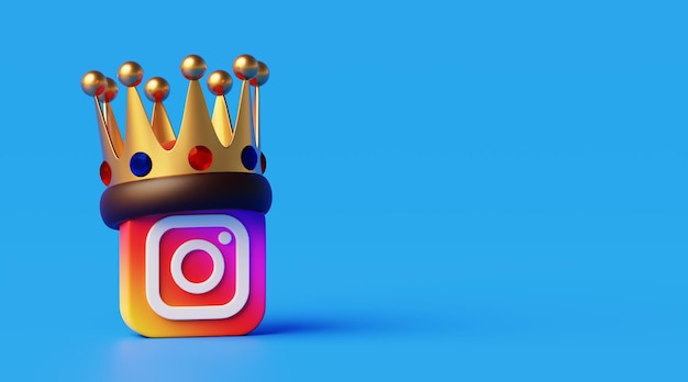Foto instagram-logo met een kroon die is ingesteld om het beste sociale netwerk te zijn en met kopieerruimte