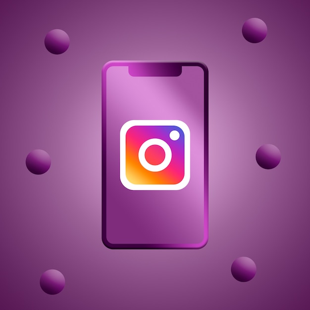 Instagram logo on phone screen 3d rendering