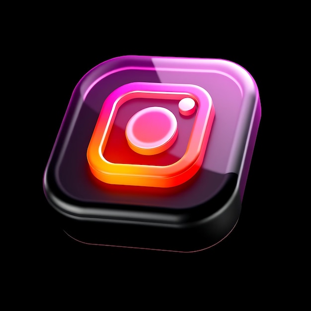Instagram Logo With 3D Render Frosted Glass Material Neon Glow Gradient Pink and Orange Color Schem