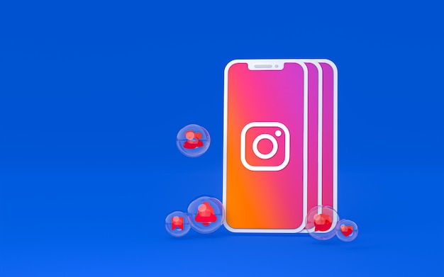 Instagram-pictogram op scherm smartphone of mobiel, 3d render