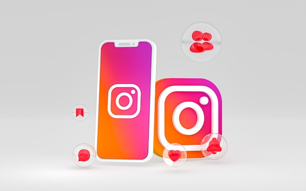Instagram-pictogram op scherm smartphone of mobiel, 3d render