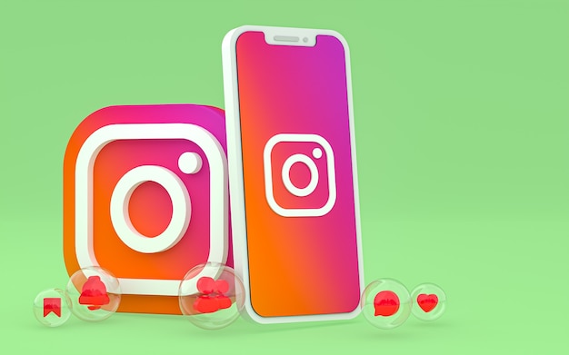 Instagram-pictogram op scherm smartphone of mobiel, 3d render