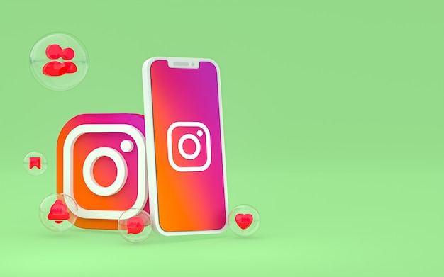 Instagram-pictogram op scherm smartphone of mobiel en instagram reacties 3d render