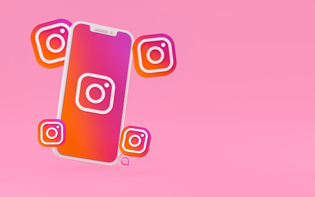 Instagram-pictogram op scherm smartphone of mobiel en instagram reacties 3d render