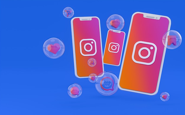 Instagram-pictogram op scherm smartphone of mobiel en instagram reacties 3d render