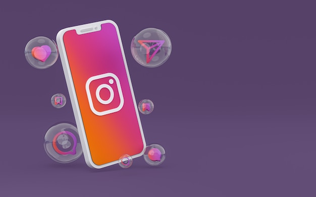 Instagram-pictogram op scherm smartphone of mobiel en instagram reacties 3d render