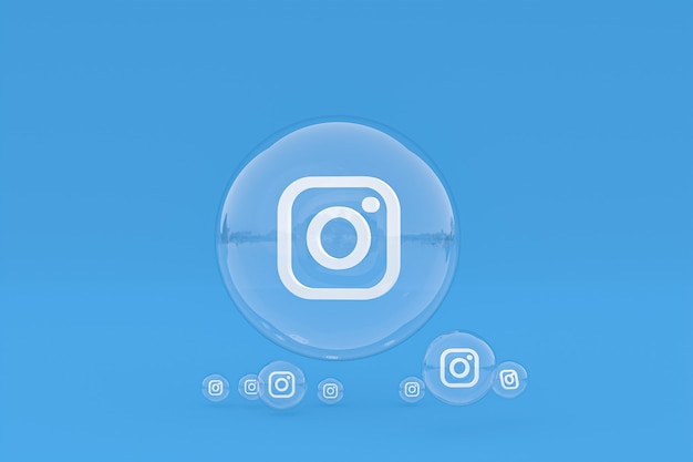 Instagram-pictogram op scherm smartphone of mobiel en instagram reacties houden van 3d render op blauwe achtergrond