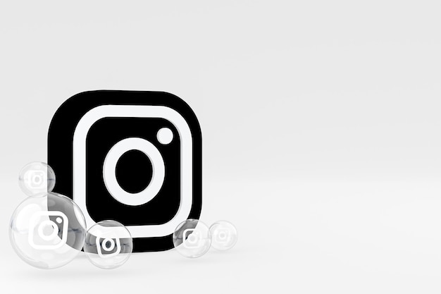 Instagram-pictogram op scherm smartphone of mobiel en instagram reacties houden van 3d render op grijze achtergrond