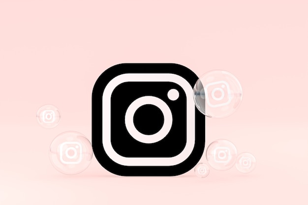 Instagram-pictogram op scherm smartphone of mobiel en instagram reacties houden van 3d render op roze achtergrond