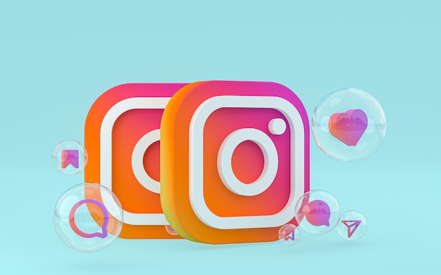 Instagram-pictogram op scherm smartphone of mobiel en instagram-reacties houden van 3d render