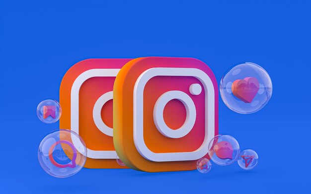 Instagram-pictogram op scherm smartphone of mobiel en instagram reacties liefde render